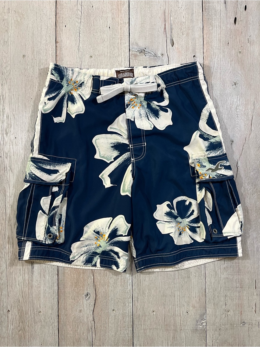Hollister Hawaiian Print Blue Y2K Board Shorts Swim Trunks Size M